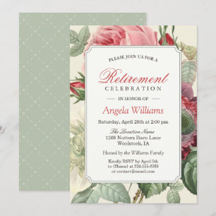 Vintage Botanical Floral Elegant Retirement Party Invitation