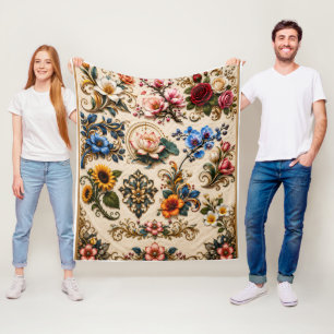 Vintage Botanical Floral Garden Fleece Throw Blank Blanket