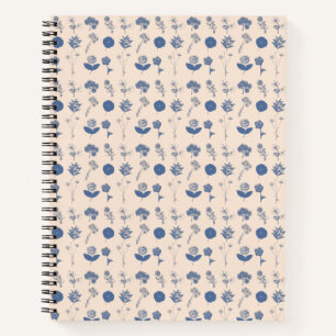 Vintage Botanical Floral Illustration Pattern Blue Notebook