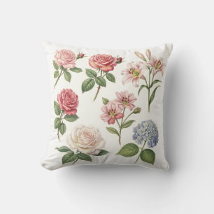 Vintage Botanical Floral Medley Decorative Throw Pillow