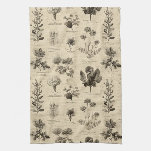 Vintage Botanical Floral Pattern (11) Kitchen Towel (Vertical)