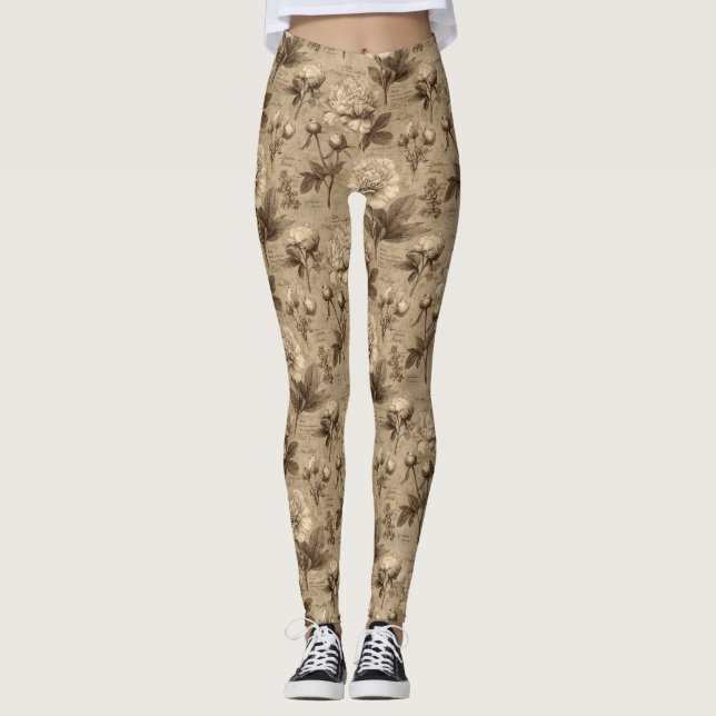 Vintage Botanical Floral Pattern (1) Leggings (Front)