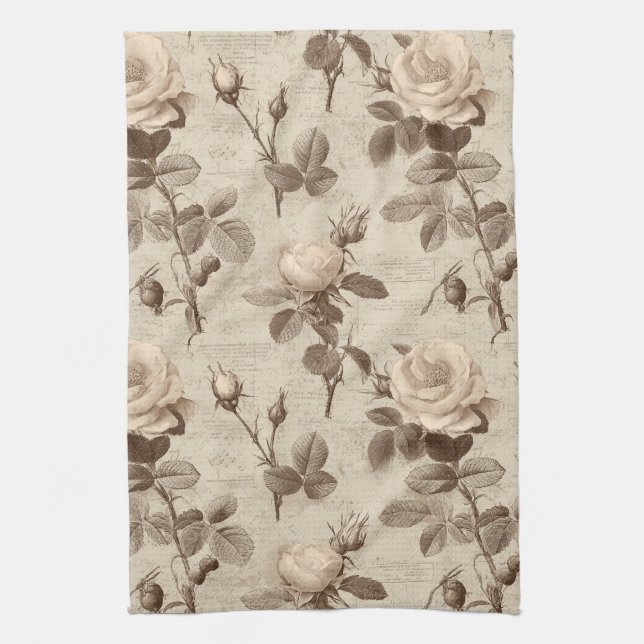 Vintage Botanical Floral Pattern (5) Kitchen Towel (Vertical)