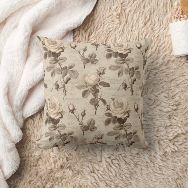 Vintage Botanical Floral Pattern (5) Throw Pillow (Blanket)