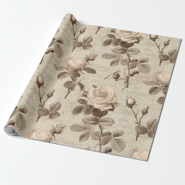 Vintage Botanical Floral Pattern (5) Wrapping Paper (Unrolled)
