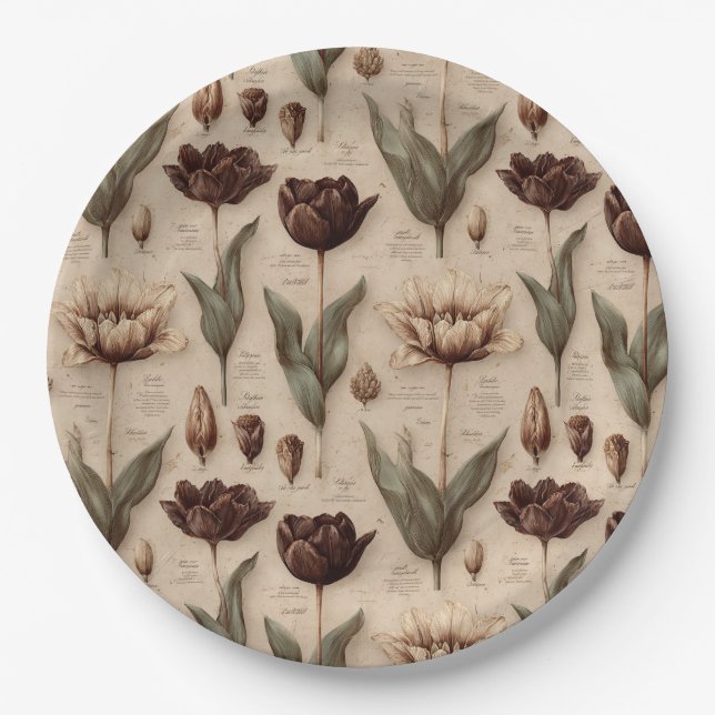 Vintage Botanical Floral Pattern (6) Paper Plate (Front)