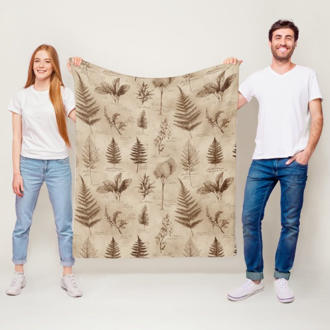 Vintage Botanical Floral Pattern (7) Fleece Blanket (In Situ)