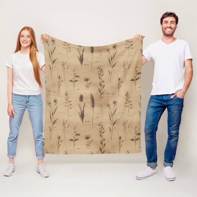 Vintage Botanical Floral Pattern (9) Fleece Blanket (In Situ)