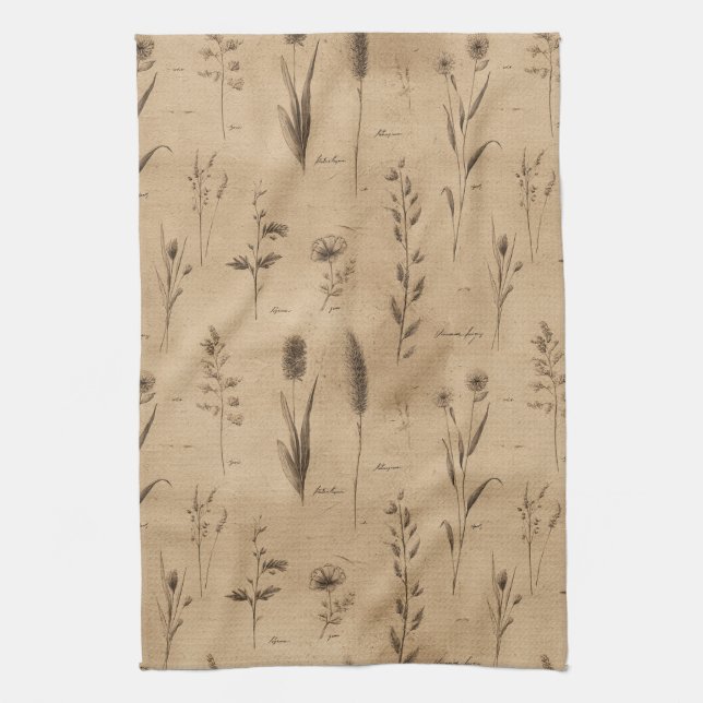 Vintage Botanical Floral Pattern (9) Kitchen Towel (Vertical)