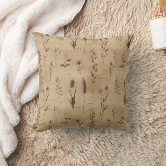 Vintage Botanical Floral Pattern (9) Throw Pillow (Blanket)