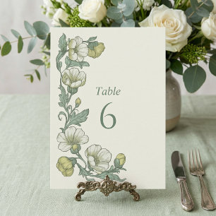 Vintage Botanical Floral Sage Green Table Number