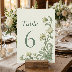 Vintage Botanical Floral Sage Green Table Numbers