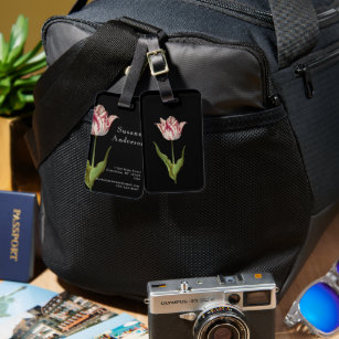 Vintage Botanical Flower Black Luggage Tag