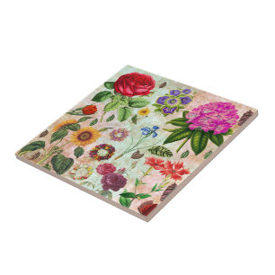 Vintage Botanical Flower illustrations Nature art  Tile