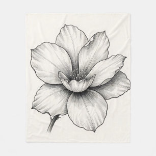 Vintage Botanical Flower Ink Sketch Line Fleece Blanket