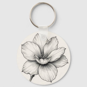 Vintage Botanical Flower Ink Sketch Line Keychain