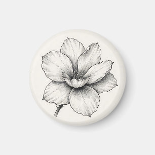 Vintage Botanical Flower Ink Sketch Line Magnet