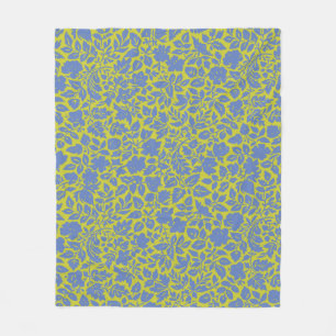 Vintage Botanical Flower Pattern in Lime and Blue  Fleece Blanket