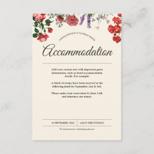 Vintage Botanical Flower Wedding Accommodation Enclosure Card