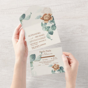 Vintage Botanical Flower Wedding All In One Invita Invitation