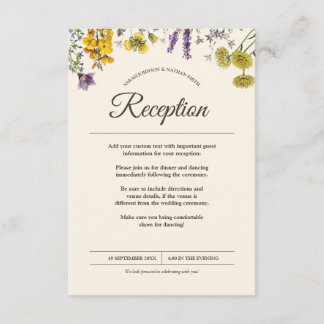 Vintage Botanical Flower Wedding Reception Info Enclosure Card