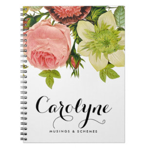 Vintage Botanical Flowers Calligraphy Personalized Notebook
