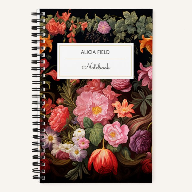 Vintage Botanical Flowers Personalized Notebook (Front)
