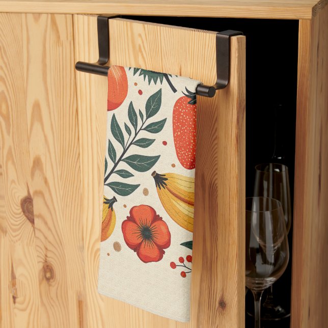 Vintage Botanical Fruit Harvest Folk Art Kitchen Towel (Thirds Fold)