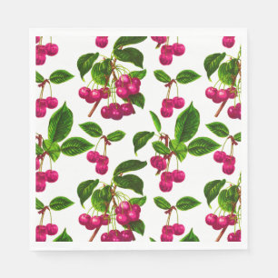 Vintage Botanical Fuchsia Pink Cherries Print Napkin