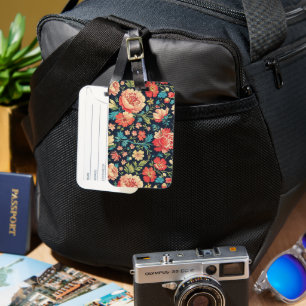 Vintage Botanical Garden Floral Pattern-Blue Luggage Tag