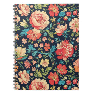 Vintage Botanical Garden Floral Pattern-Blue Notebook