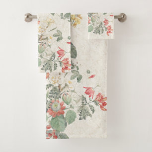 Vintage Botanical Garden Flowers Bath Towel Set