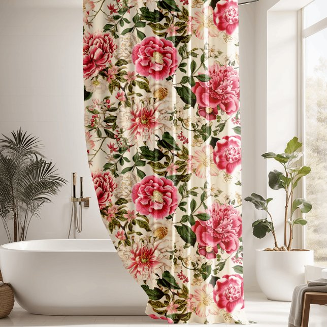 Vintage Botanical Garden Flowers Pattern Shower Cu (Creator Uploaded)