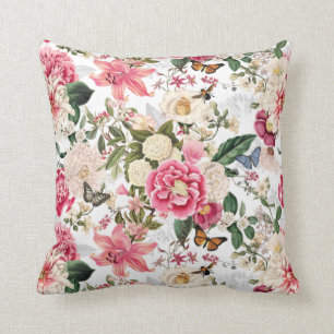 Vintage Botanical Garden Flowers Pattern Throw Pillow