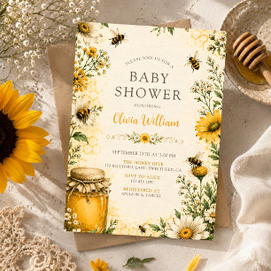 Vintage Botanical Garden Honey Bee Baby Shower Invitation