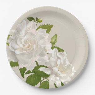 Vintage Botanical Gardenia Floral Paper Plate