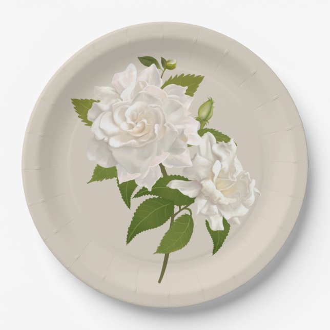 Vintage Botanical Gardenia Floral Quinceañera Paper Plate (Front)