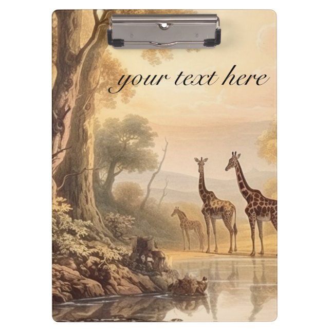 Vintage botanical giraffes, customizable  clipboard (Front)