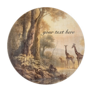 Vintage botanical giraffes, customizable cutting board