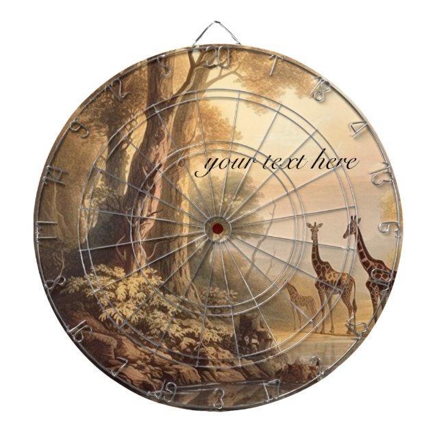 Vintage botanical giraffes, customizable  dartboard (Front)