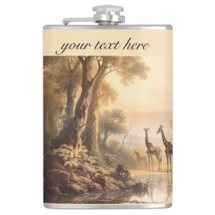 Vintage botanical giraffes customizable  hip flask