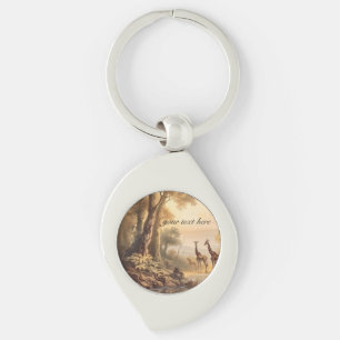 Vintage botanical giraffes, customizable keychain