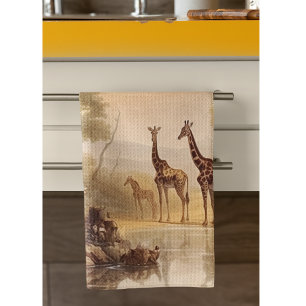 Vintage botanical giraffes, customizable  kitchen towel