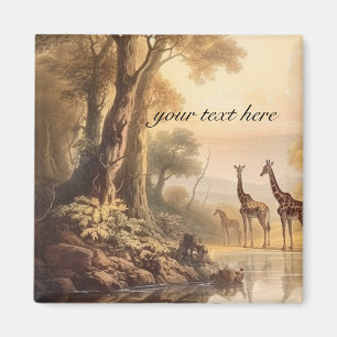 Vintage botanical giraffes, customizable magnet
