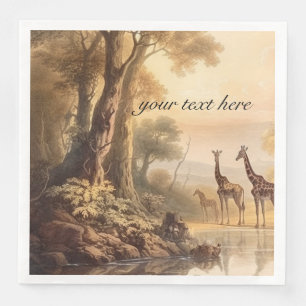 Vintage botanical giraffes, customizable napkin