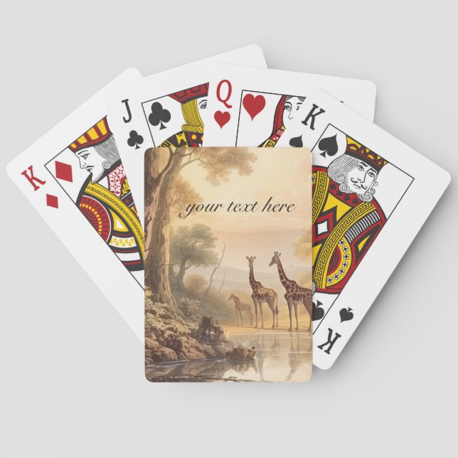 Vintage botanical giraffes, customizable  playing cards (Back)