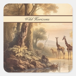 Vintage botanical giraffes, customizable  square sticker