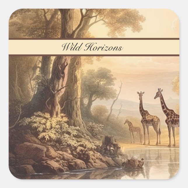 Vintage botanical giraffes, customizable  square sticker (Front)