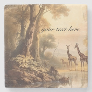 Vintage botanical giraffes, customizable  stone coaster