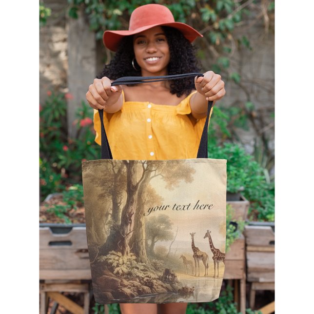 Vintage botanical giraffes, customizable  tote bag (Creator Uploaded)
